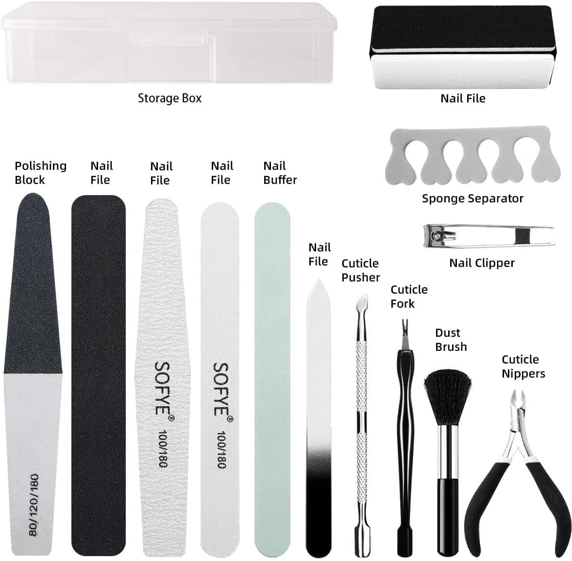 Nail File Kit Professional Manicure Pedicure Set Nail Files and Buffers Cuticle Nipper and Pusher Emery Board Grooming Kit Perfect Manicure Kit for Women (Black)
