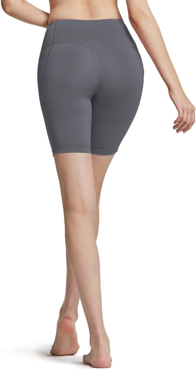 Women'S High Waist Tummy Control Yoga Shorts, Workout Exercise Shorts, Running Shorts W Pocket