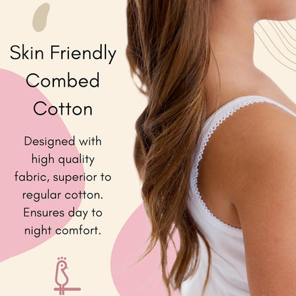 Girls Solid White Snug Fit Tagless Cami Vest - 100% Cotton Super Soft Undershirts (3/Pack)